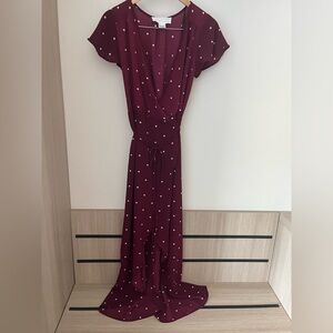 Superfoxx Burgundy Polka Dot High-Low Wrap Dress